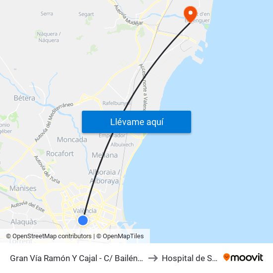 Gran Vía Ramón Y Cajal - C/ Bailén [València] to Hospital de Sagunt map