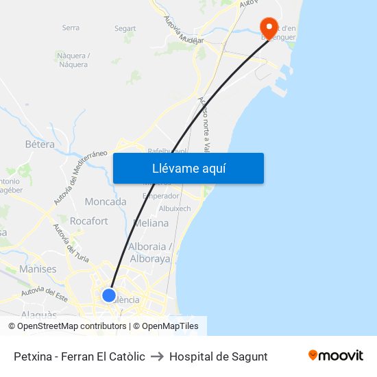 Petxina - Ferran El Catòlic to Hospital de Sagunt map