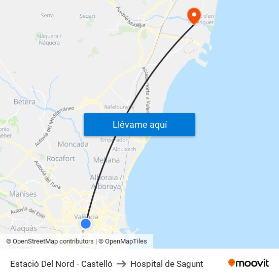 Estació Del Nord - Castelló to Hospital de Sagunt map