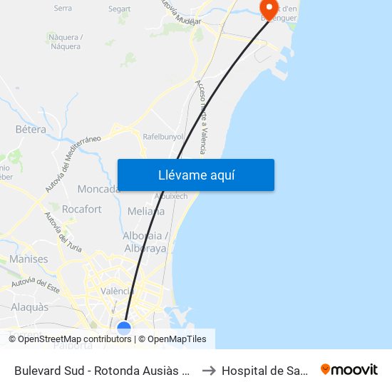 Rotonda Dels Hams to Hospital de Sagunt map