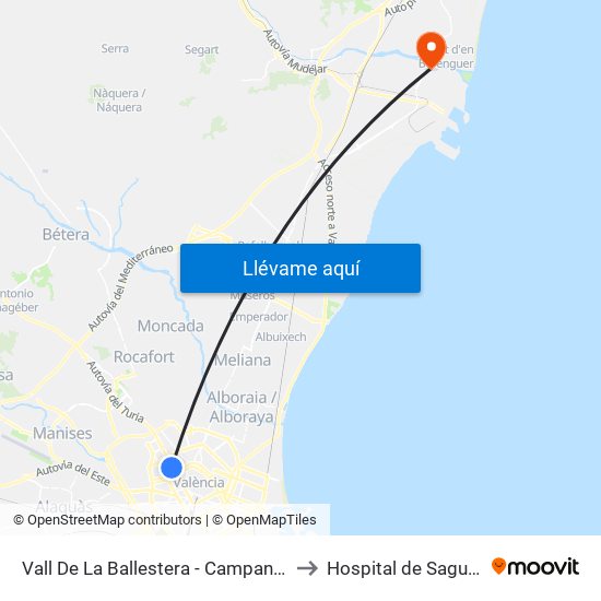 Vall De La Ballestera - Campanar to Hospital de Sagunt map