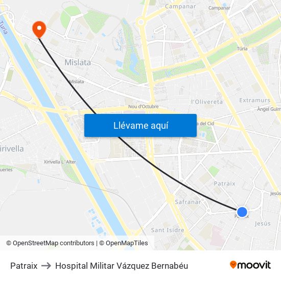 Patraix to Hospital Militar Vázquez Bernabéu map