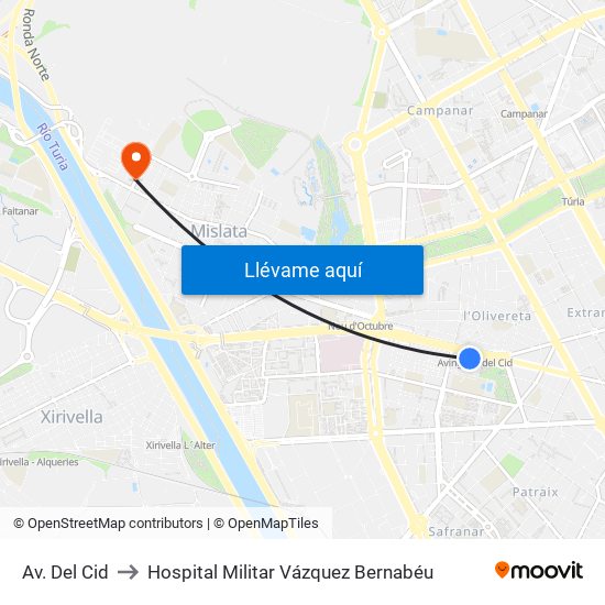 Av. Del Cid to Hospital Militar Vázquez Bernabéu map