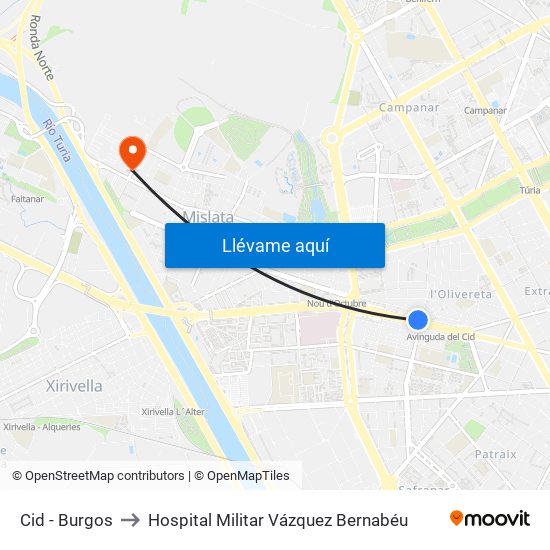 Cid - Burgos to Hospital Militar Vázquez Bernabéu map