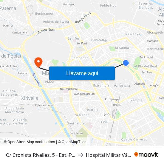C/ Cronista Rivelles, 5 - Est. Pont De Fusta [València] to Hospital Militar Vázquez Bernabéu map