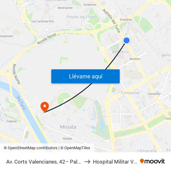 Av. Corts Valencianes, 42– Palau De Congressos [València] to Hospital Militar Vázquez Bernabéu map