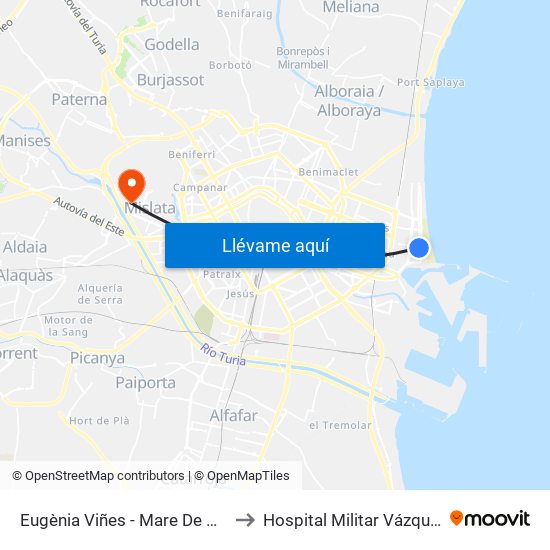 Eugènia Viñes - Mare De Déu Del Sufragi to Hospital Militar Vázquez Bernabéu map