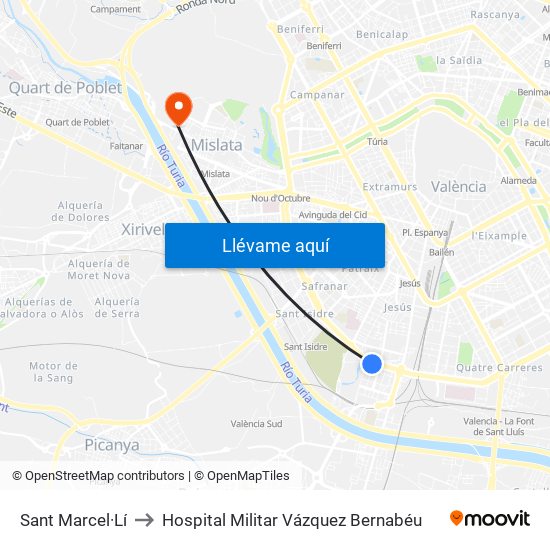 Sant Marcel·Lí to Hospital Militar Vázquez Bernabéu map