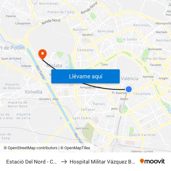 Estació Del Nord - Castelló to Hospital Militar Vázquez Bernabéu map