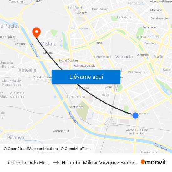 Rotonda Dels Hams to Hospital Militar Vázquez Bernabéu map