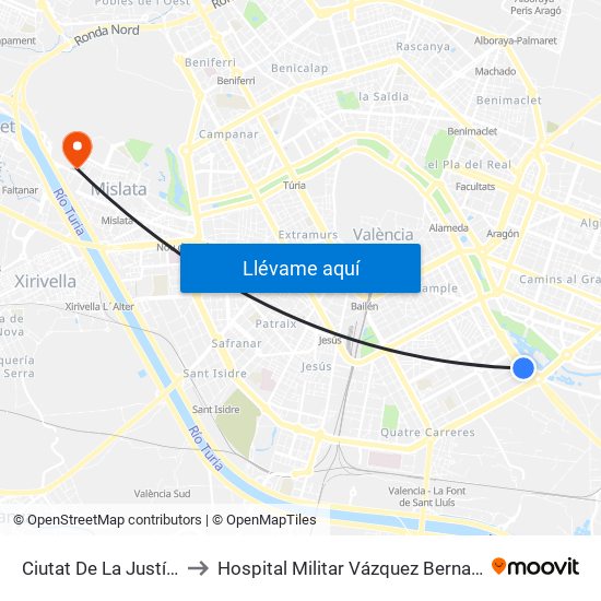 Ciutat De La Justícia to Hospital Militar Vázquez Bernabéu map