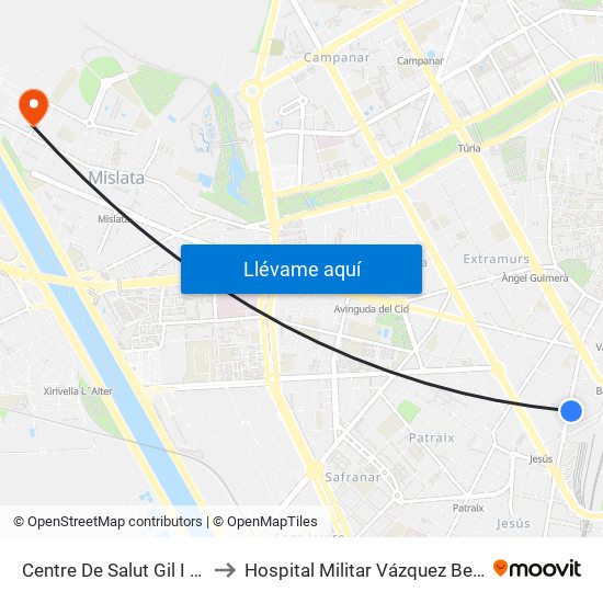 Centre De Salut Gil I Morte to Hospital Militar Vázquez Bernabéu map