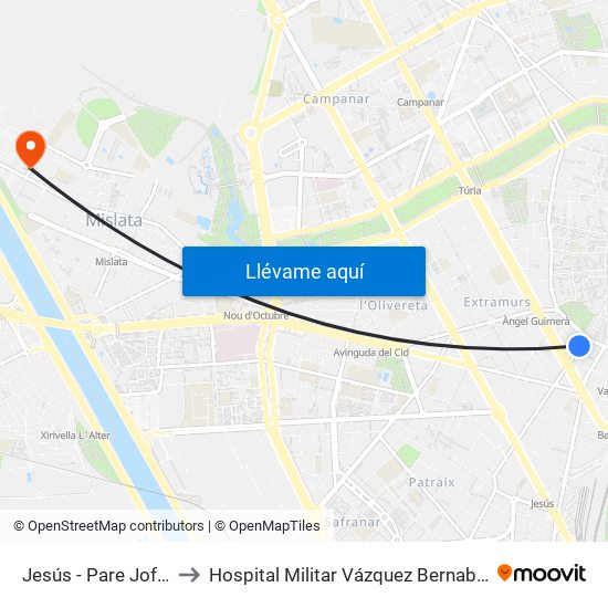 Jesús - Pare Jofré to Hospital Militar Vázquez Bernabéu map