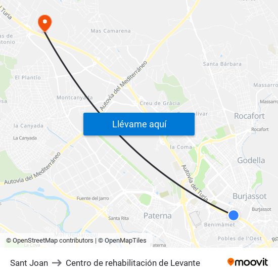 Sant Joan to Centro de rehabilitación de Levante map