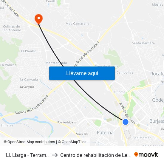 Ll. Llarga - Terramelar to Centro de rehabilitación de Levante map