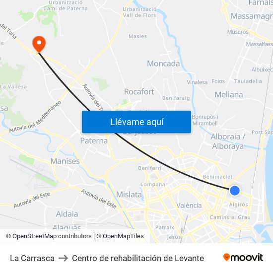 La Carrasca to Centro de rehabilitación de Levante map
