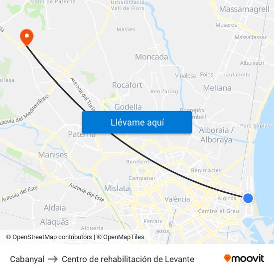 Cabanyal to Centro de rehabilitación de Levante map
