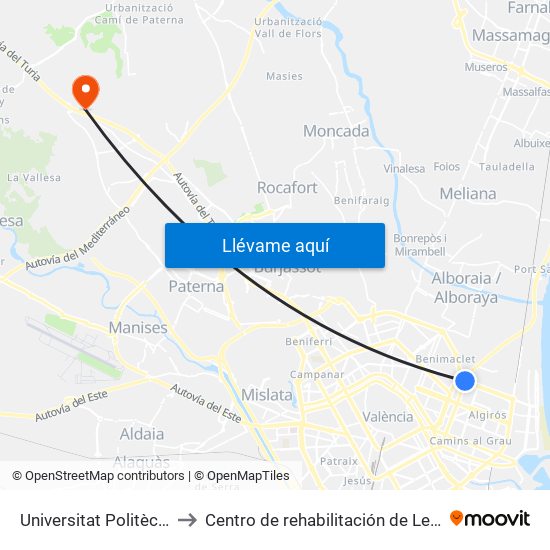 Universitat Politècnica to Centro de rehabilitación de Levante map