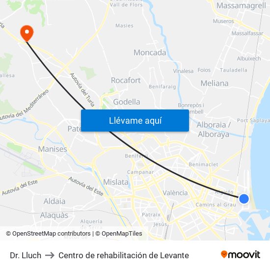 Dr. Lluch to Centro de rehabilitación de Levante map