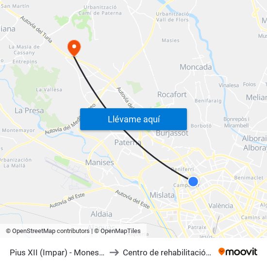 Pius XII (Impar) - Monestir De Poblet to Centro de rehabilitación de Levante map