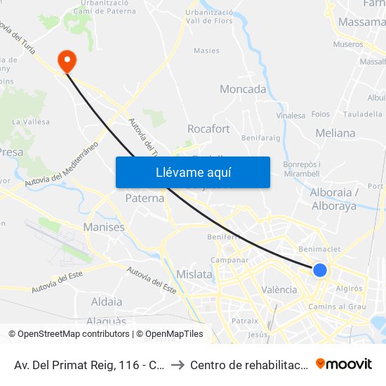 Av. Del Primat Reig, 116 - C/ Xàbia [València] to Centro de rehabilitación de Levante map