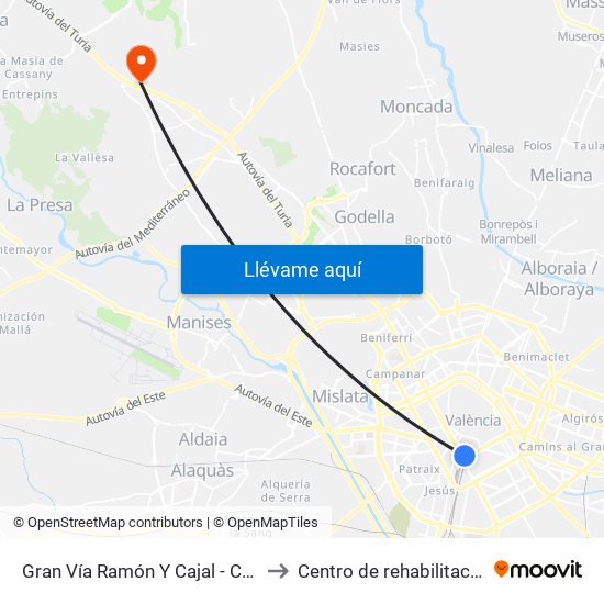 Gran Vía Ramón Y Cajal - C/ Bailén [València] to Centro de rehabilitación de Levante map