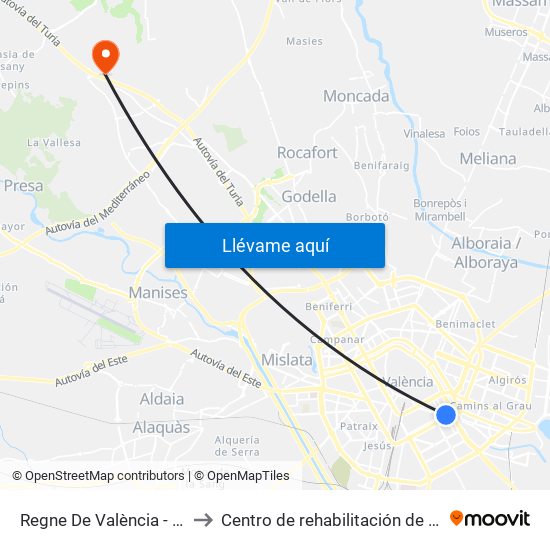 Regne De València - Ciscar to Centro de rehabilitación de Levante map