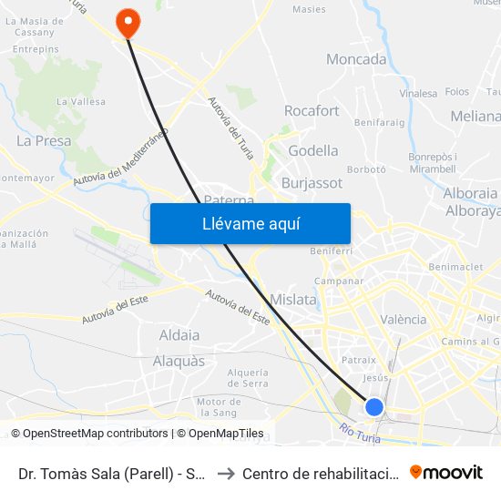 Doctor Tomás Sala (Parell) - Sant Vicent Màrtir to Centro de rehabilitación de Levante map