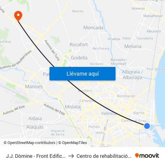 Drassanes Del Grau to Centro de rehabilitación de Levante map