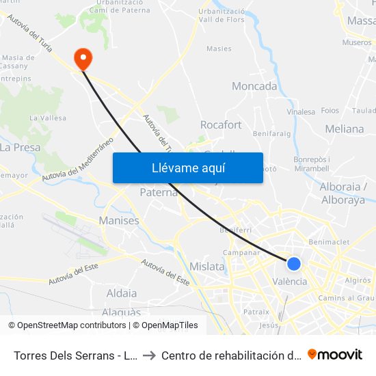 Les Corts to Centro de rehabilitación de Levante map