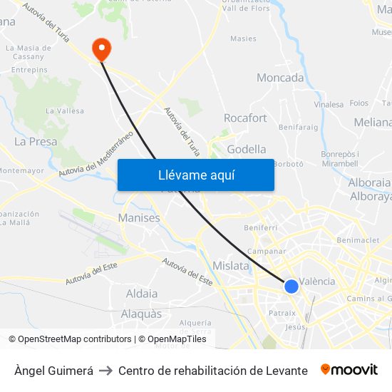 Àngel Guimerá to Centro de rehabilitación de Levante map