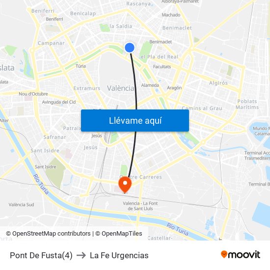 Pont De Fusta(4) to La Fe Urgencias map