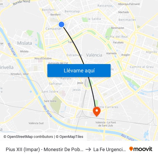 Pius XII (Impar) - Monestir De Poblet to La Fe Urgencias map