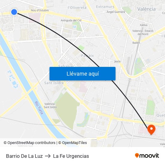 Barrio De La Luz to La Fe Urgencias map