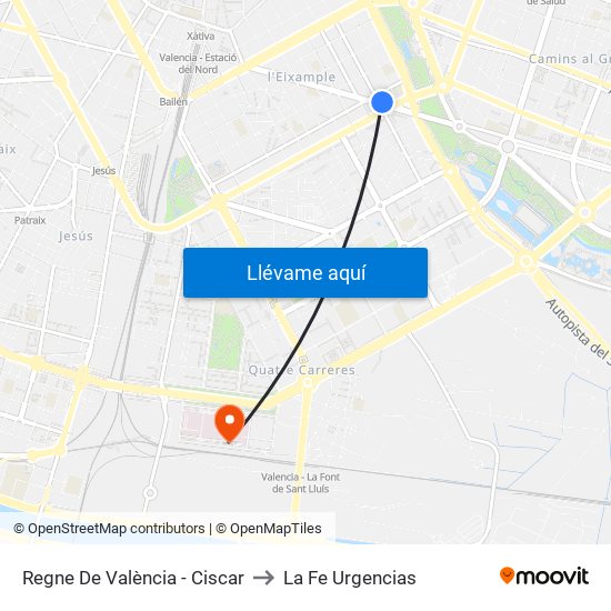 Regne De València - Ciscar to La Fe Urgencias map