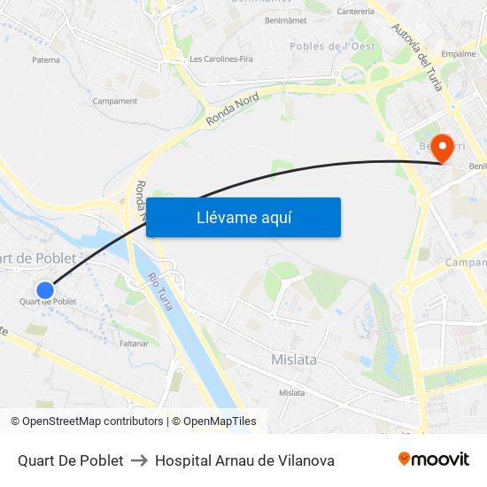 Quart De Poblet to Hospital Arnau de Vilanova map