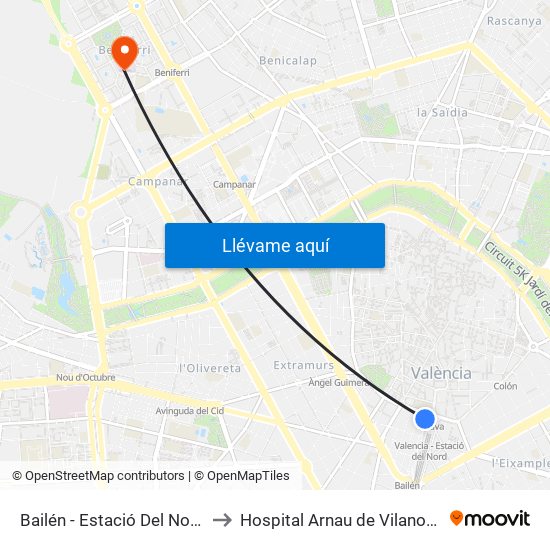 Estació Del Nord - Bailén to Hospital Arnau de Vilanova map