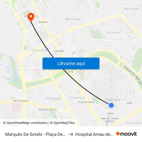 Marqués De Sotelo to Hospital Arnau de Vilanova map