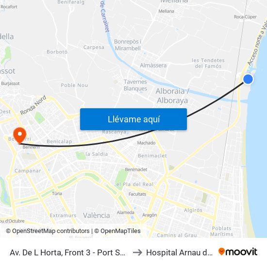 Av. De L Horta, Front 3 - Port Saplaya [Alboraia] to Hospital Arnau de Vilanova map