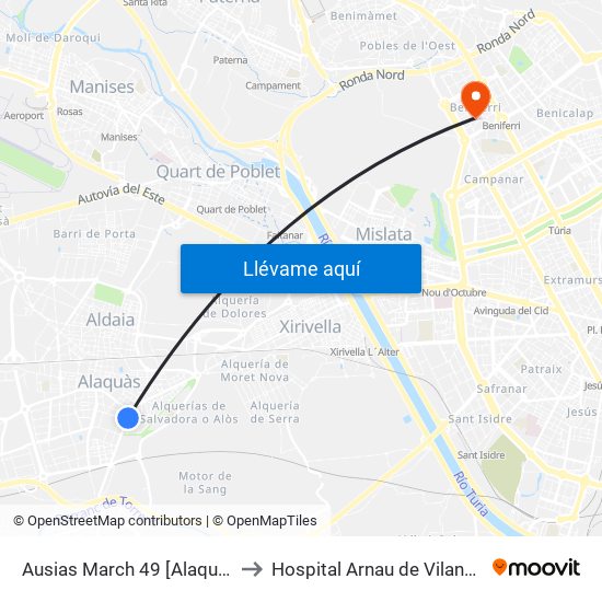 Ausias March 49 [Alaquàs] to Hospital Arnau de Vilanova map