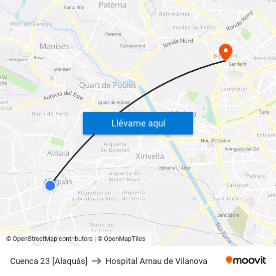 Cuenca 23 [Alaquàs] to Hospital Arnau de Vilanova map
