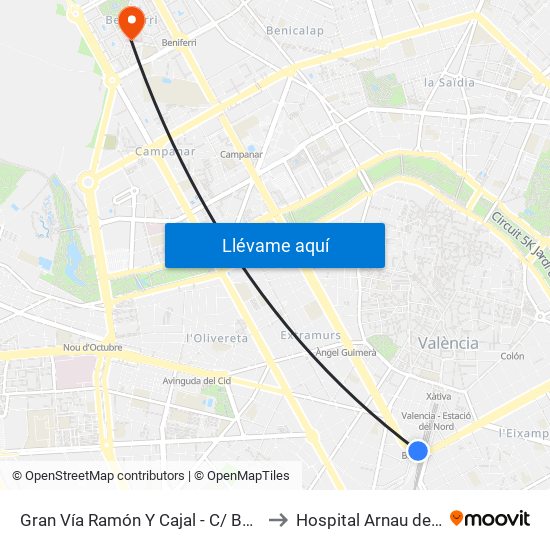 Gran Vía Ramón Y Cajal - C/ Bailén [València] to Hospital Arnau de Vilanova map