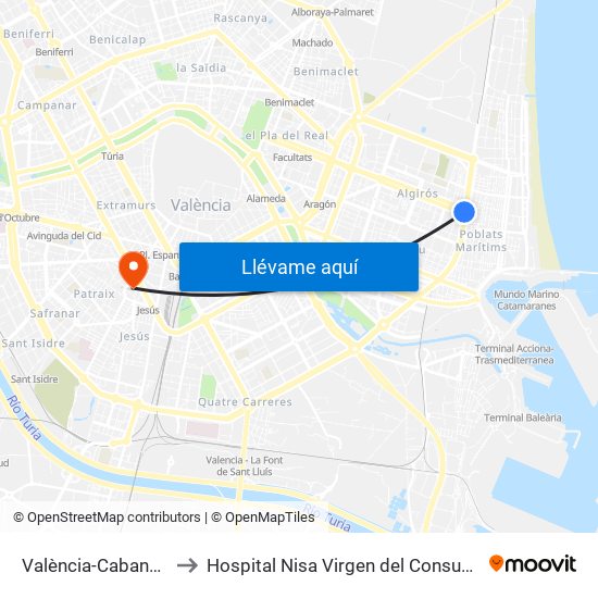 València-Cabanyal to Hospital Nisa Virgen del Consuelo map