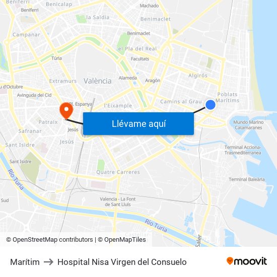 Marítim to Hospital Nisa Virgen del Consuelo map