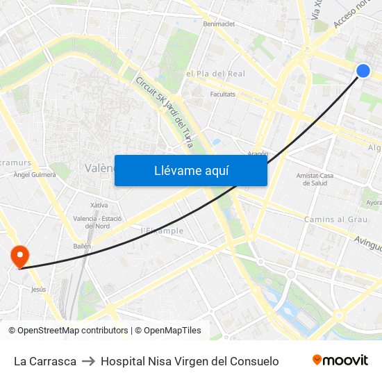 La Carrasca to Hospital Nisa Virgen del Consuelo map