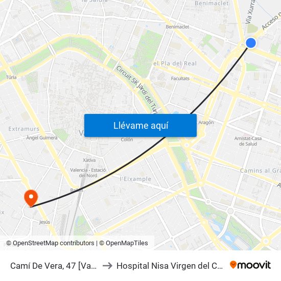 Camí De Vera, 47 [València] to Hospital Nisa Virgen del Consuelo map