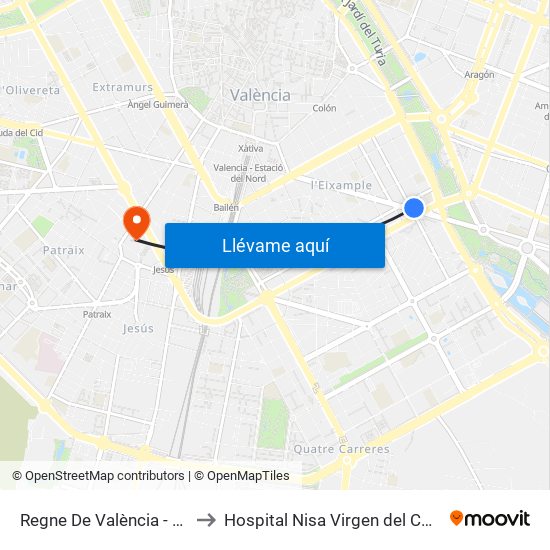 Regne De València - Ciscar to Hospital Nisa Virgen del Consuelo map