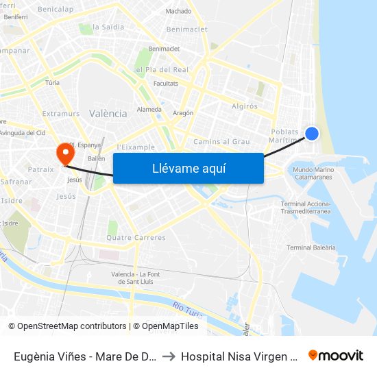 Eugènia Viñes - Mare De Déu Del Sufragi to Hospital Nisa Virgen del Consuelo map