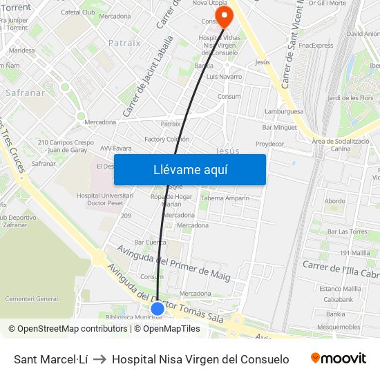 Sant Marcel·Lí to Hospital Nisa Virgen del Consuelo map