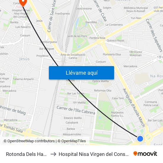 Rotonda Dels Hams to Hospital Nisa Virgen del Consuelo map